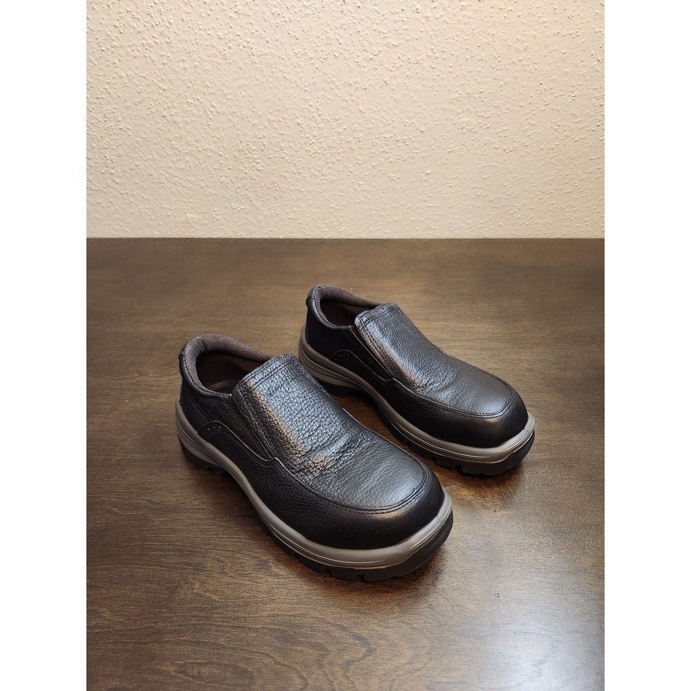 Hytest Guardsman Unisex Black Leather Wide Width Slip On Safety Shoes M3/W5.5